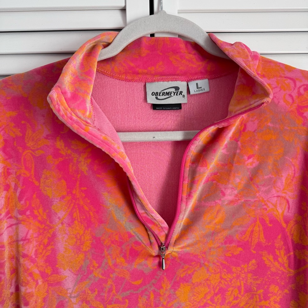 Obermeyer Velour Pullover 1/4 Zip Sweatshirt Pink Orange Activewear Large - Picture 4 of 7